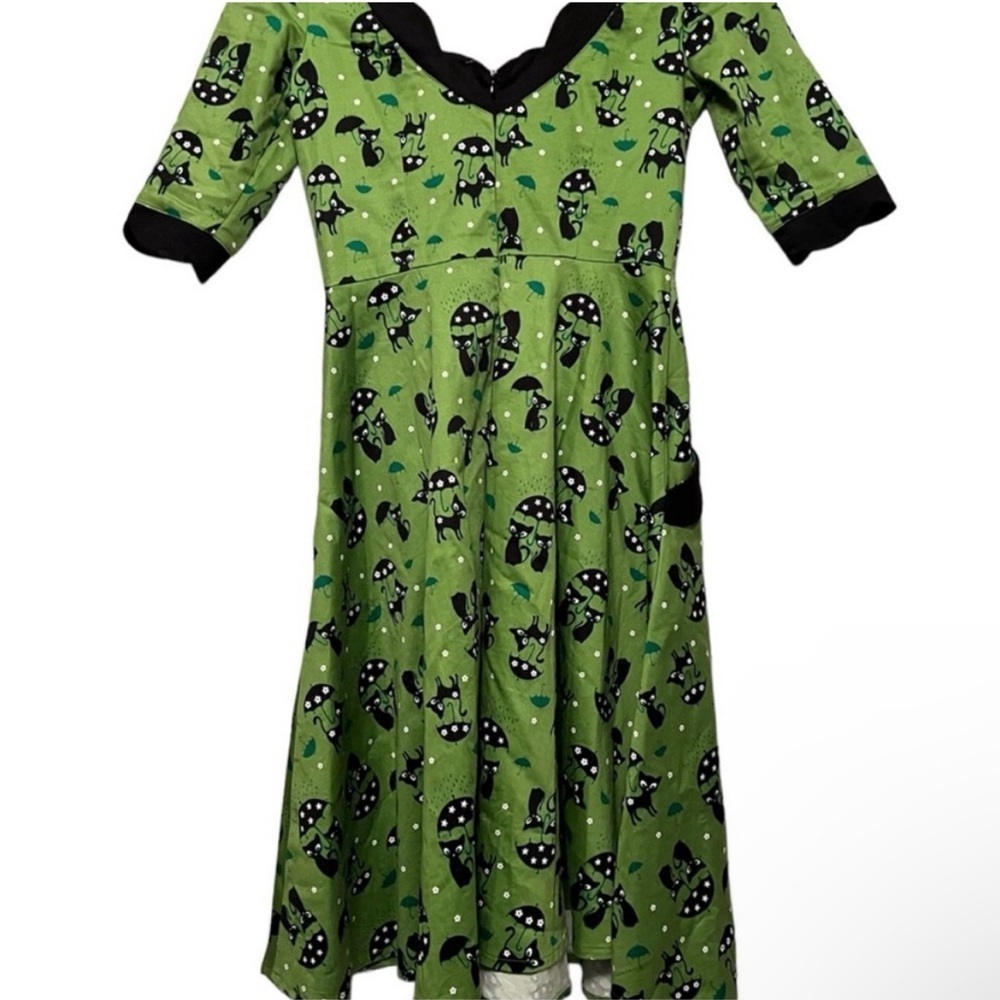 Voodoo Vixen Katniss Raining 1950s Pin Up Vintage Green Small Cat Dress … - Picture 4 of 5